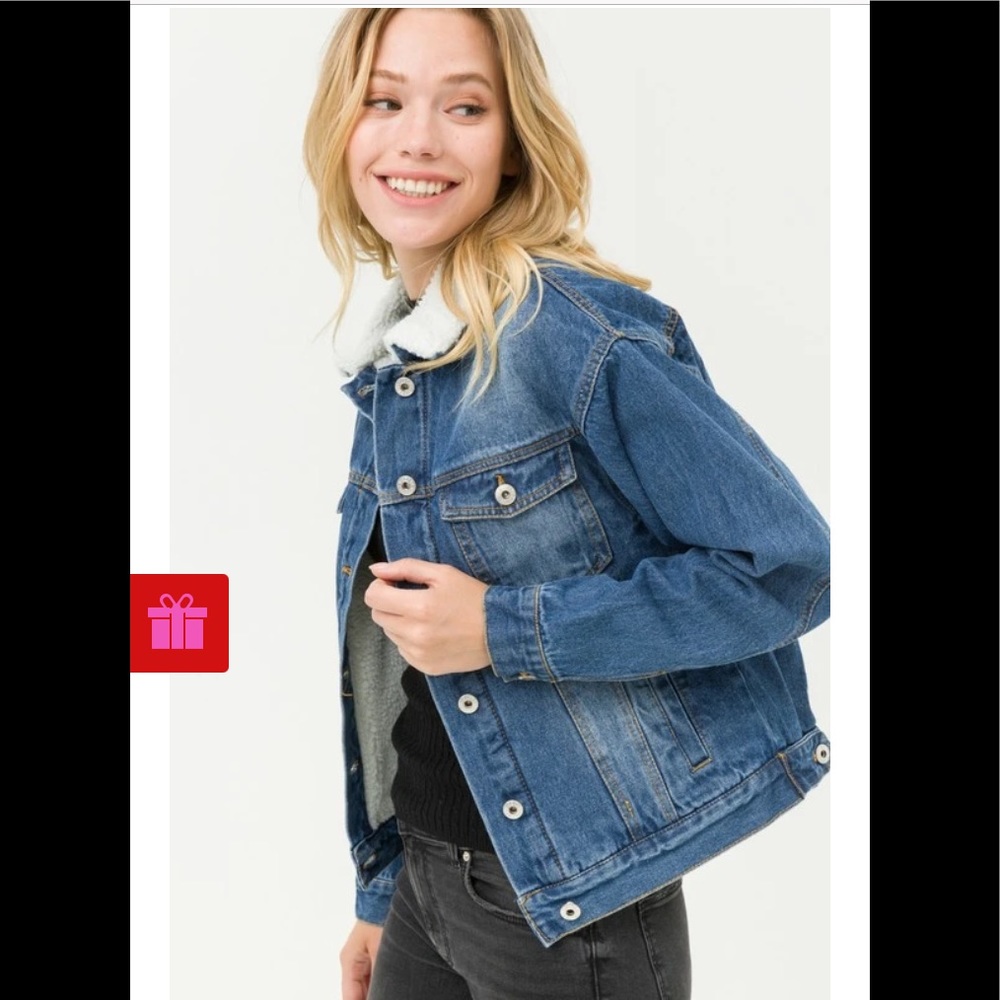 Time and Thu Sherpa-Lined Medium Denim Jacket
